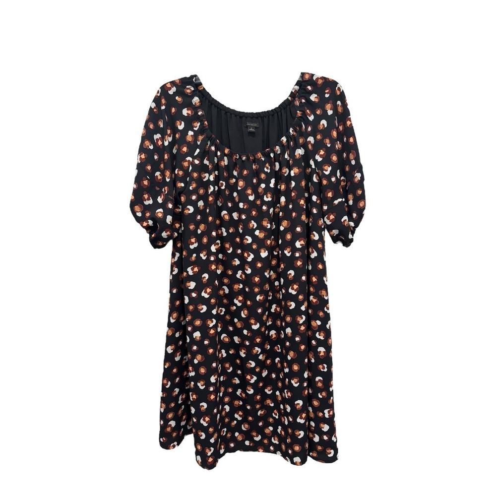Ann Taylor Shift Dress Womens M Black Puff Sleeves Geometric Lined Date Night